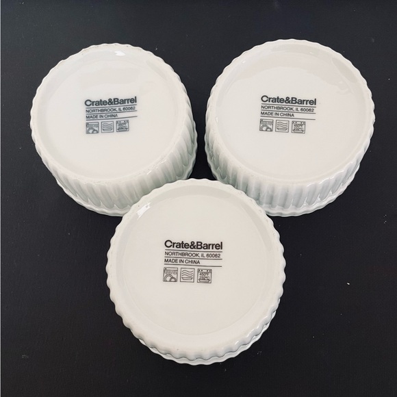 Crate & Barrel White Ribbed Porcelain Ramekins Set of 3 - Picture 2 of 5
